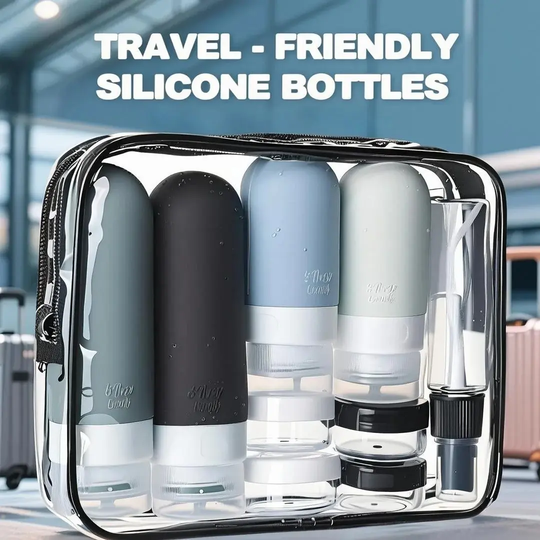 Collapsible Silicone Travel Bottles Set - Leak-Proof for Shampoo/Lotion......, Reusable & Squeeze Design. TSA Carry-On Approved,  multi-piece design. Gym/Trip Essential，Eco-Friendly silicone travel bottles leakproof toiletry