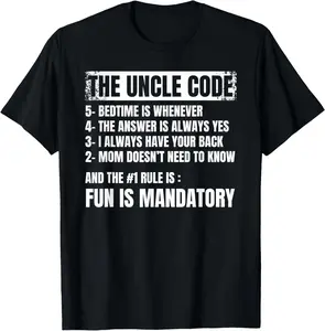 100% Cotton Uncle Code Art For Men First Time Uncle Brother Nephew Niece T-Shirt