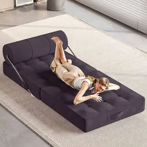 LAUSAINT HOME 4-in-1 Convertible Folding Sofa Bed - High-Density Foam Furniture with Pillow, Portable Comfy Couch, Living Room & Apartment Sleeper Chair Floor Lounge, Dark Grey