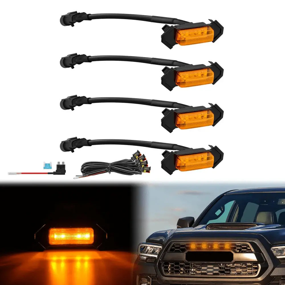 Nilight 4-LED Amber Front Grille Marker Lights for 2016-2023 Toyota Tacoma TRD PRO, ABS Plastic Construction, Bright LEDs, Includes Leads