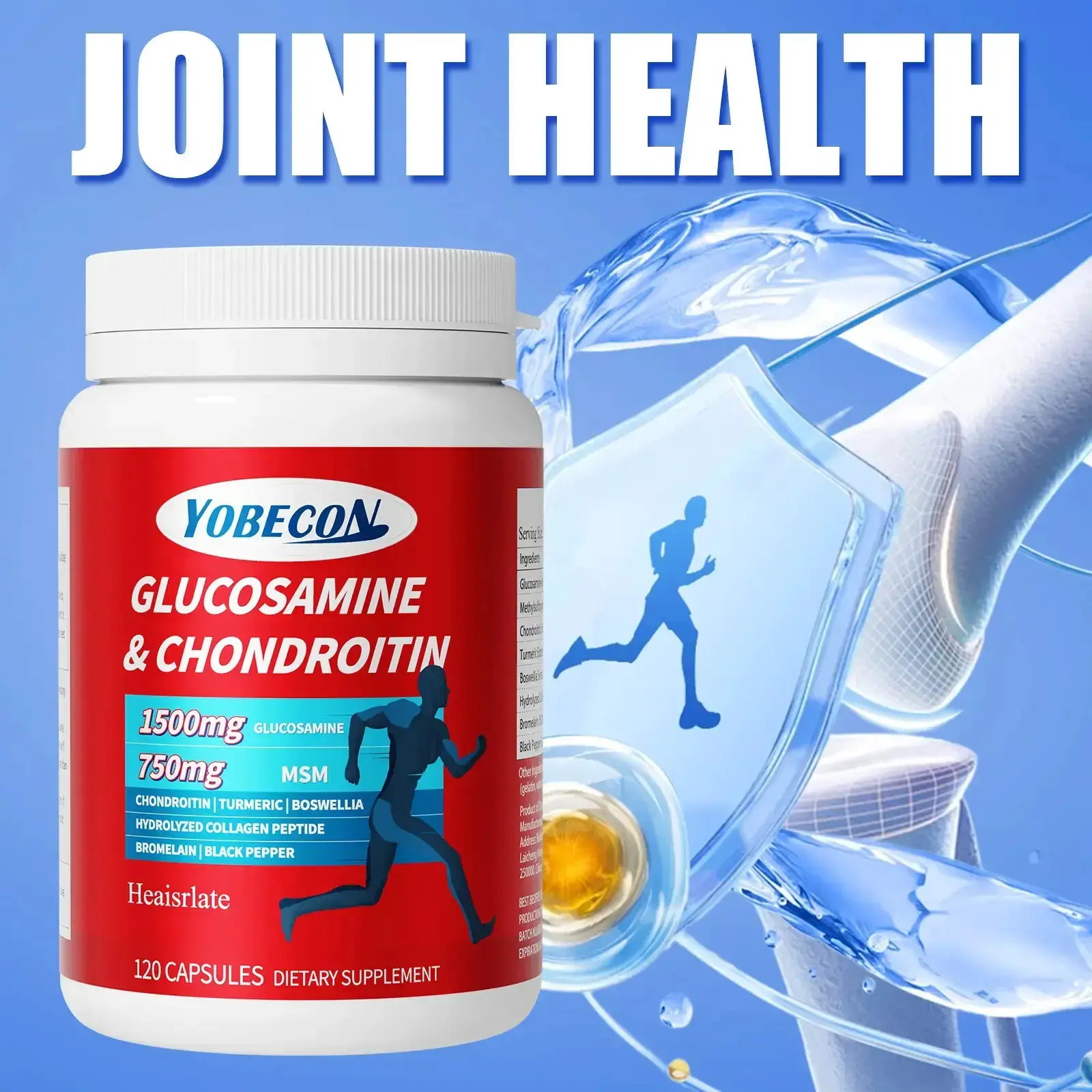 Heaisrlate Advanced Joint Support Dietary Supplement - Natural Healthcare Formula with Glucosamine, Chondroitin, MSM, Turmeric for Mobility & Comfort - 120 Capsules