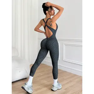 comfy  tight  pants New leopard print cross-tie seamless one-piece yoga suit women's fitness sports casual outer wear