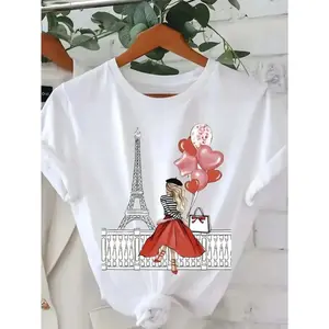 [Holiday Gifts] Women's Fun Printed T-Shirt | Casual Short Sleeve Crew Neck Loose Top, machine washable, suitable for all seasons, comfortable and breathable, with durable cartoon printing, ideal for holiday gifts. Rifle