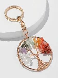 Crystal Dreamcatcher Keychain Pendant, Multicolor Braided Cable Key Chain with Life Tree Charm, Unique Gift Idea for Friends and Family