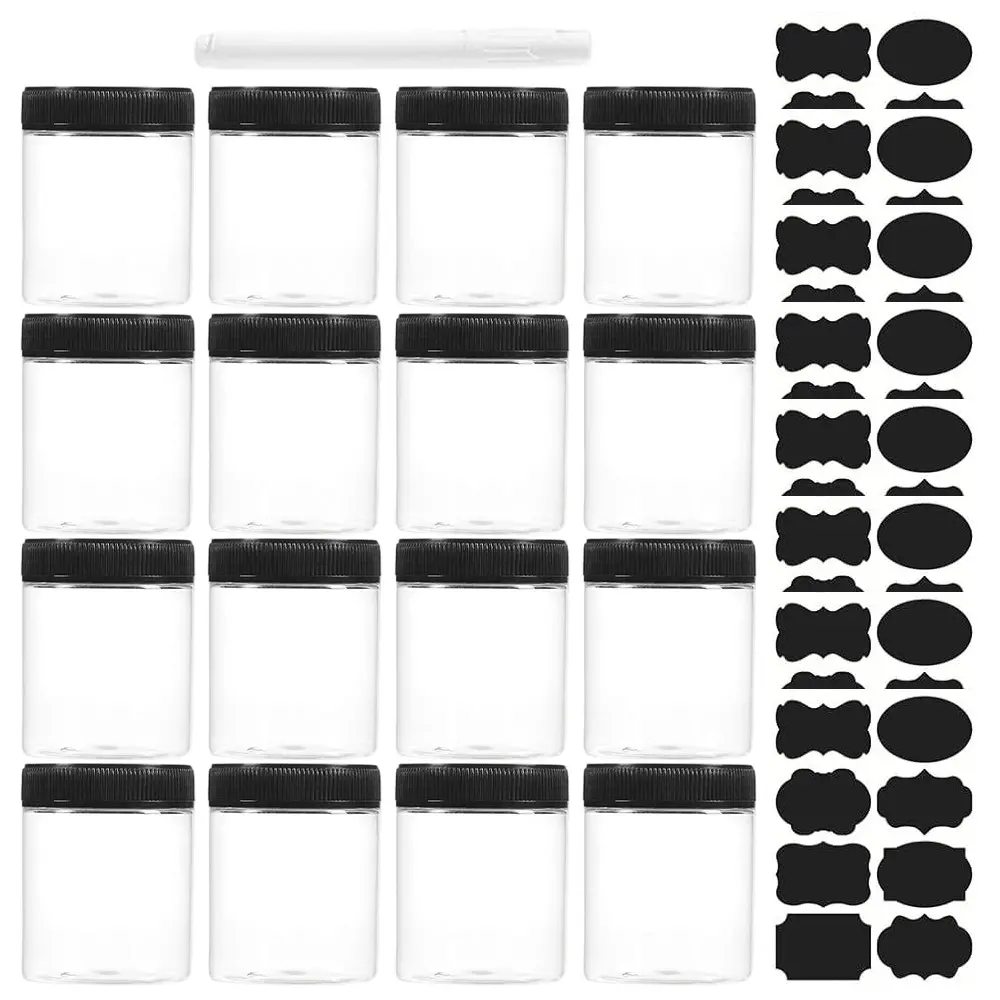 16Pcs 16oz Plastic Kitchen Canister Jars with Screw-On Lids, Labels, Refillable Empty Round Containers for Household Dry Food Storage - Home Improvement Kitchen Storage Jar