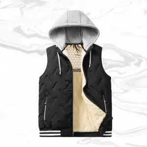 Men's Fleece-lined Hooded Vest with Diamond Pattern Side Zipper Pockets for Everyday Comfortable Wear tiktokshopspringglowup