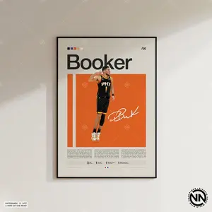 Devin Booker 1 Poster, Sports Poster, Mid Century Modern, Basketball Gift, Sports Bedroom Posters