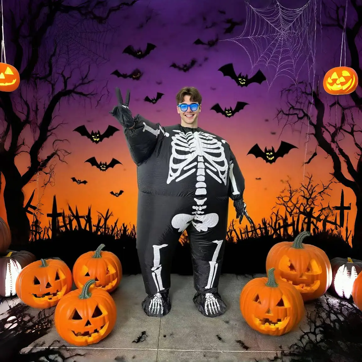 Halloween Inflatable Skeleton Costume Set for Adults, Funny Party, Halloween Decoration, Easy-To-Inflate Design