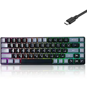 Wired Portable 60% Mechanical Feeling Gaming Keyboard,RGB LED Backlit Compact 68 Keys Mini Wired Office Keyboard for Windows Laptop PC Mac Gamer, Typist, Travel on Business Trip Black–Grey