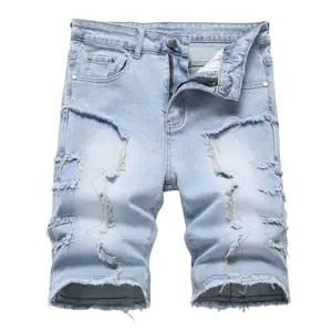 JUNBAOSS Men's Slim Fit Stretch Denim Shorts Ripped Skinny Jean Shorts for Men, Fashion Straight Comfort Flex Waist Short Jean Cotton Fabric Classic Hipster Natural Outfit Overall Stylish  Zipper Personalized