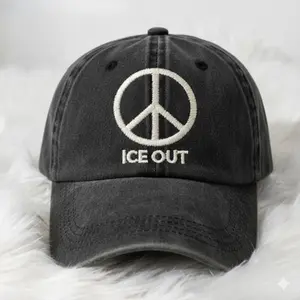 ICE OUT Embroidered Wash Hat, Vintage Low Profile Dad Cap with Awareness Message, Pigment Dyed Adjustable Baseball Hat for Casual Daily Streetwear, Statement Protest Style, Thoughtful Gift for Activists Friends Supporters