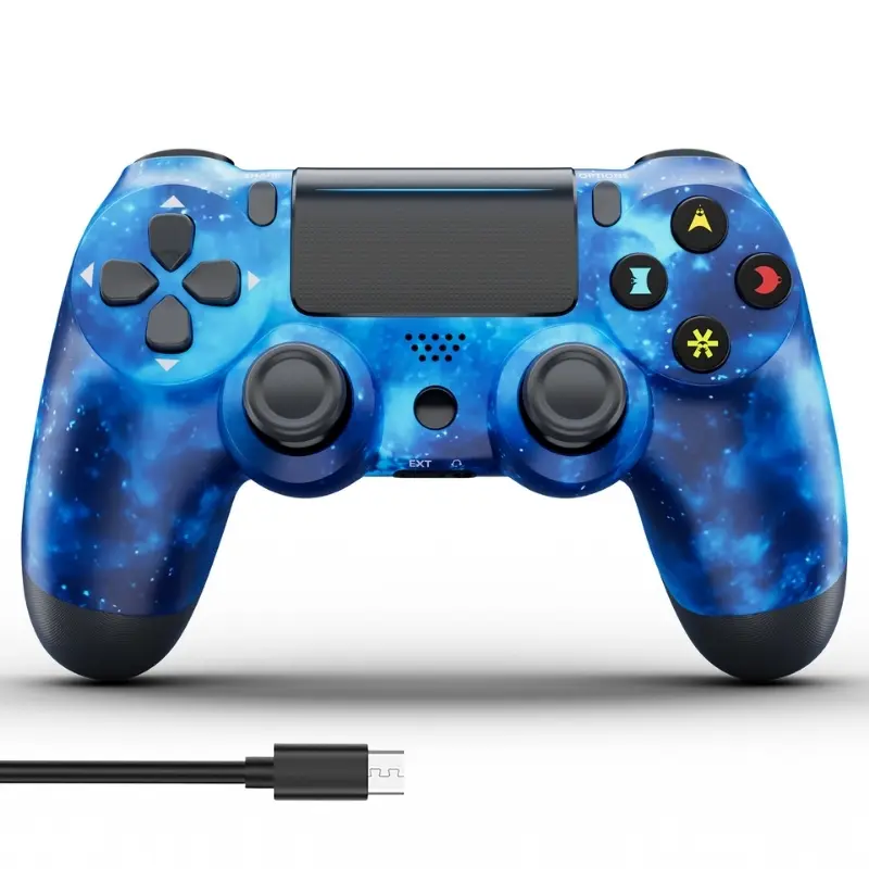 Wireless Game Controller For PS4/PC, with Double Vibration, Classic layout, Blue Galaxy Design, Charging cable include, for Gaming