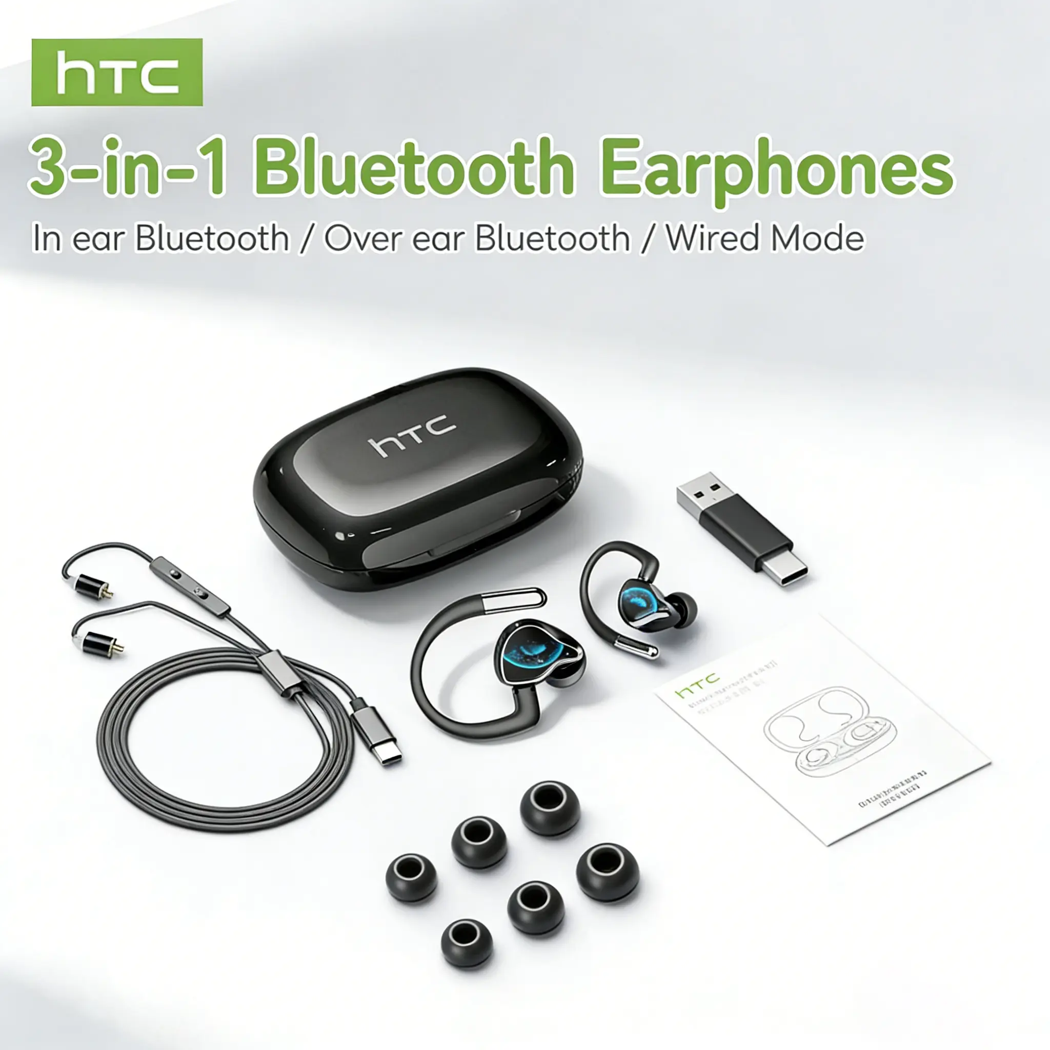 HTC NE81 3-in-1 Live Streaming Earbuds – Real-Time Voice Monitoring, Plug & Play, Zero Delay, Built-in Mic Live Streaming & Recording