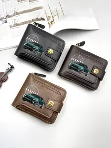 Leather Wallet with Muscle Car Print Bullitt Design for Casual Daily Use Perfect for Car Enthusiasts and Drivers Stylish Slim Zippered Mens Wallet Ideal Fathers Day Christmas Birthday Gifts for Him