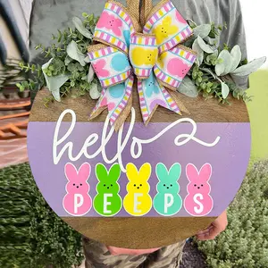Happy Easter Front Door Decor, Easter Welcome Sign, Hello Peeps Wreath, Easter Front Door Wreath, Easter Door Hanger, Easter Gift, Decoration, Hanging Decor