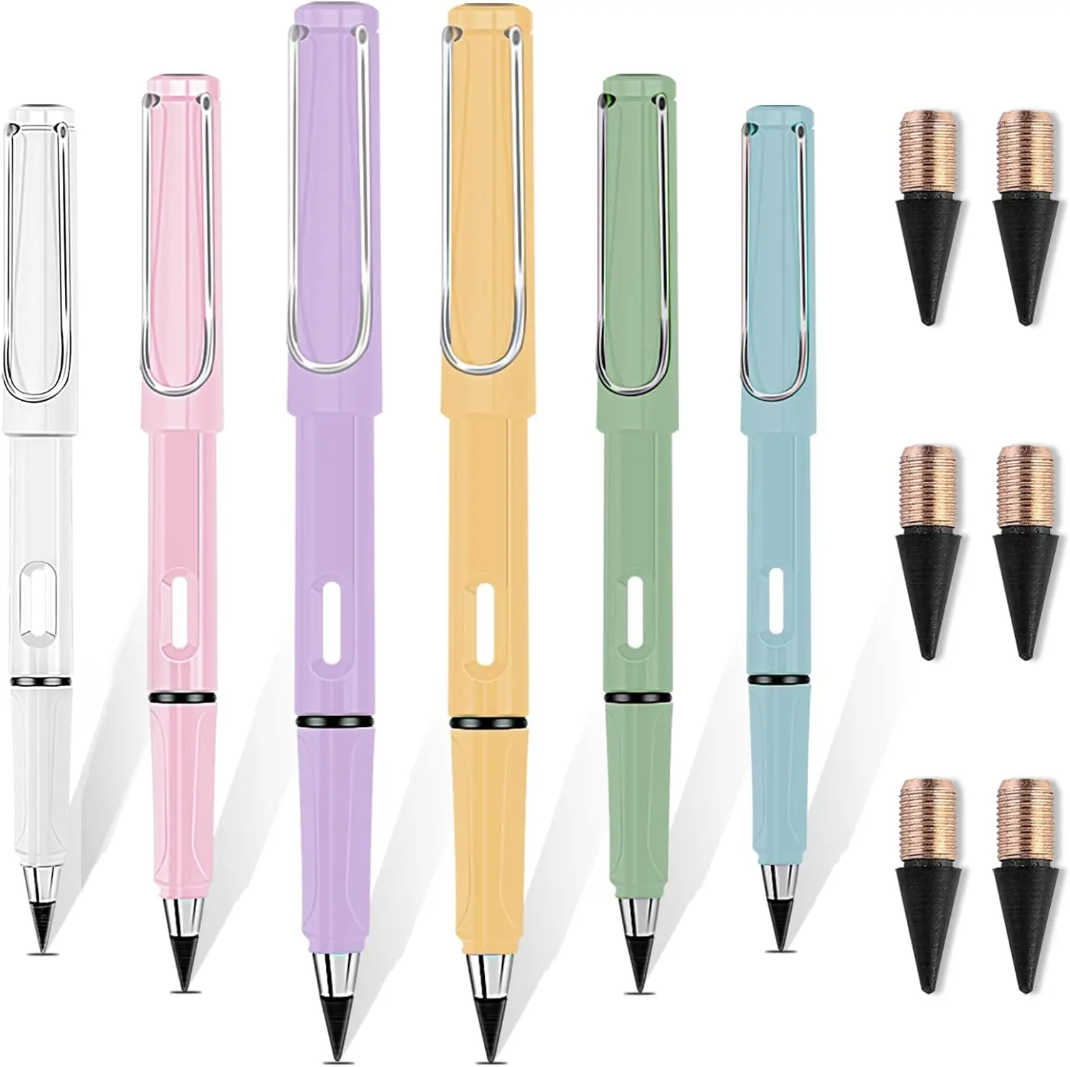 6pcs Infinity Pencil, Inkless Pencils Eternal with 6pcs Replacement Nibs, Infinity Pencil, Magic Pencils, Reusable Erasable Writing Pencil, for Writing Art Sketch Painting Tool