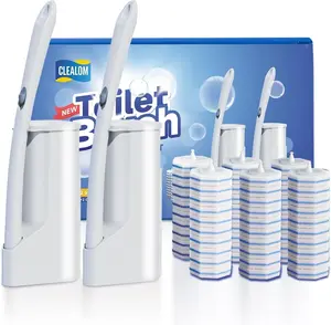 Disposable Toilet Brush Cleaning System, Two Sets of Wands and 60 PCS Refills Pads Replacement Heads, Wall Mounted Toliet Stick Wand Starter Kit Bathroom Maintenance, Toilet Bowl Cleaner Holder,Summer Vibes