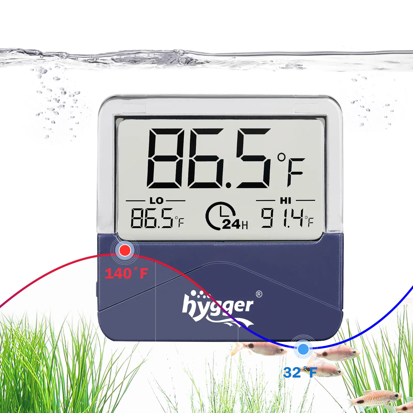 hygger Digital Aquarium Thermometer Records Temperature Sensor Gauge with LCD Display Stickable Fish Tank Thermometer for Saltwater, Freshwater, Fish, Amphibians, Reptiles
