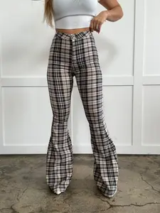 Gretchen Fiona High Waisted Plaid Flare Jeans