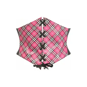 Lavish Pink Plaid Lace-Up Corset Belt Cincher