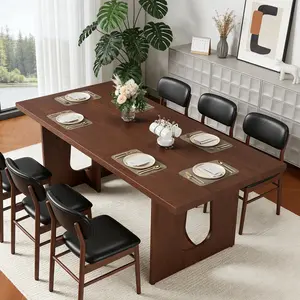 Modern Rectangular Dining Table for 6–8 - 71" Large Wooden Tabletop - Heavy Duty Metal Pedestal Legs - Farmhouse Style for Kitchen, Apartment, Conference Room, Not Including Chairs