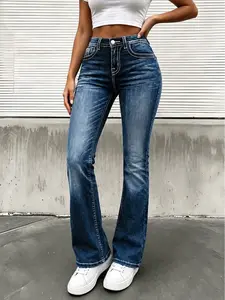 Women's Micro Embroidered Stretch Jeans - Comfortable, Soft, Breathable Womenswear Bottom for Casual Wear
