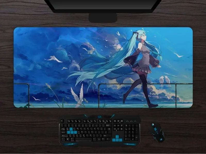 Hatsune Miku Extra Large Gaming Mouse Pad, Extended Anime Vocaloid Desk Mat, Non Slip Keyboard Mat, Kawaii Otaku Setup Decor, Miku Fan Gift Idea Desk Accessories Desk Organizer