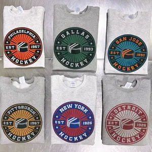 Hockey Puck City Team Sweatshirts Sports Hockey Vintage Graphic Pullover Casual Crewneck Mens Unisex Hockey Sweater