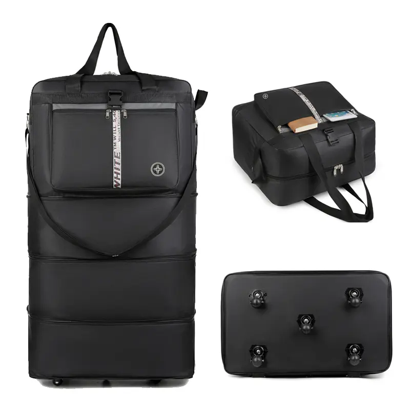 100L Expandable Rolling Duffle Bag, High-Capacity Oxford Cloth Luggage with Wheels, Foldable Space Saving Design for Travel and Moving, Folding Luggage Bag, Space Saving Bag