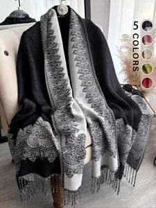Multicolor Vintage Bohemian Style Long Fringed Windproof Shawl Scarf for Women, Ideal for Daily Outings, Travel, and Bohemian Photography, Boho, Tassel Decor Scarf