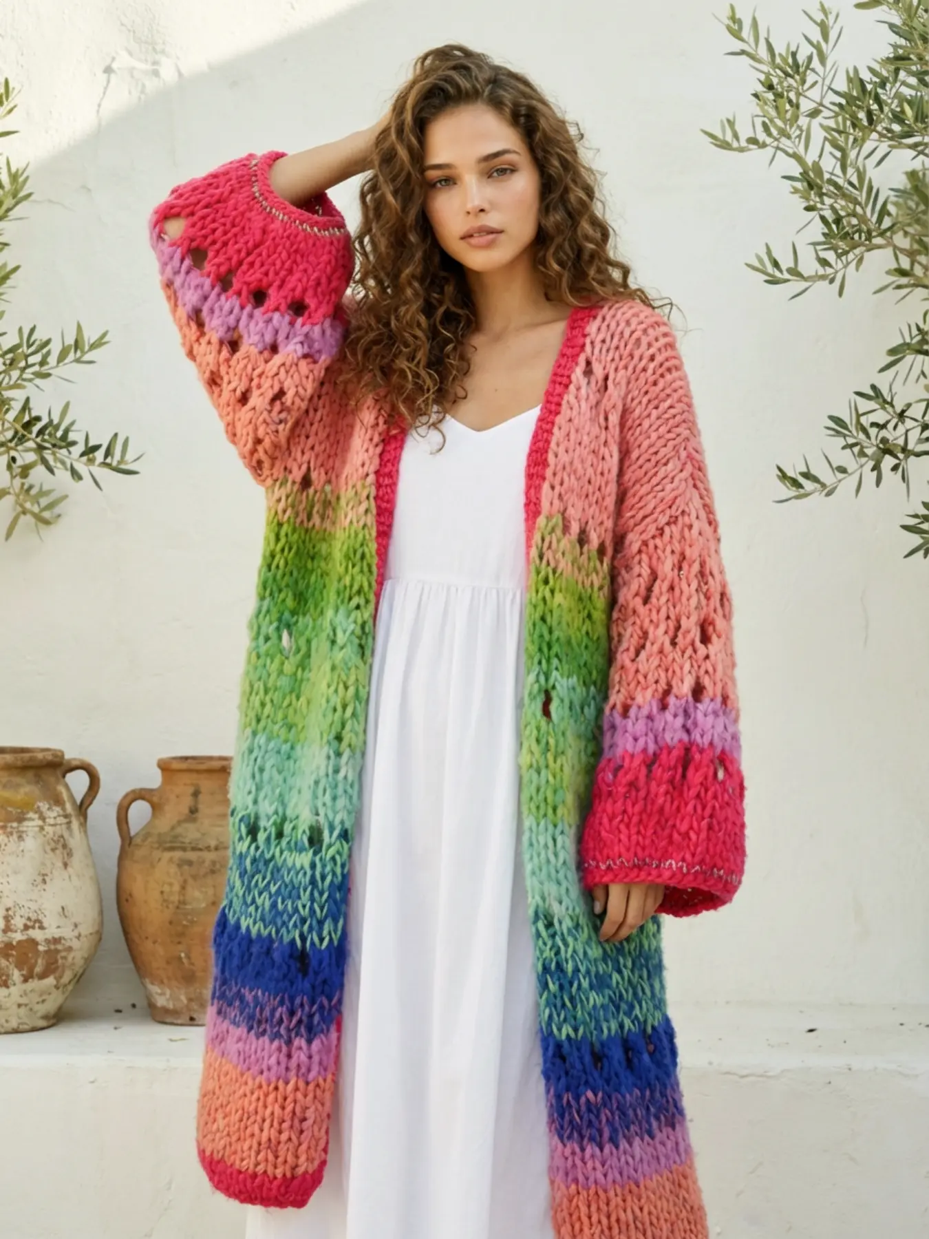 Women's Colorful Crochet Cardigan Sweater, Casual Long Sleeve Open Front Knitwear for Beach Vacation, Ladies Clothes for All Seasons, Knitwear Matching Clothes, Knit Cardigans Knitted Tops