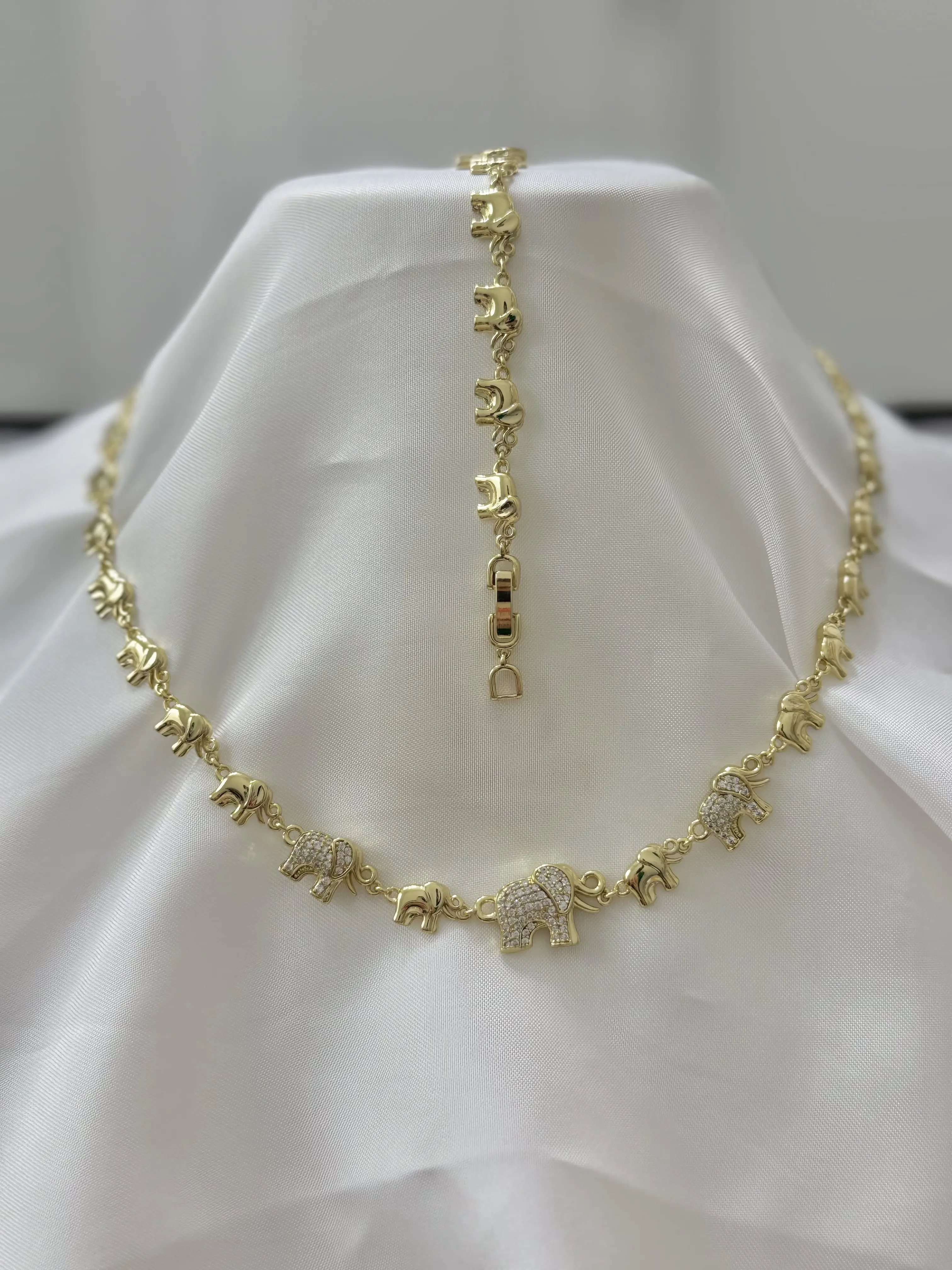 Elephant Charm Bracelet & Choker Set 7 & 8 Inch 45cm Gold Tone Fashion Jewelry for Women