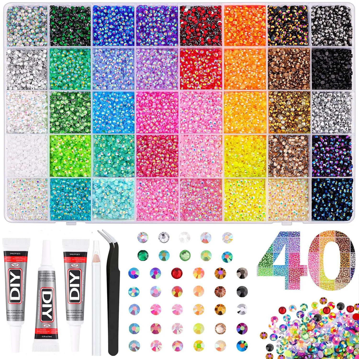Rainbow Color Glitter Sequins Set, Includes Tweezers and Drill Pen, Multi-Color Resin Flat Back Gems for DIY Crafts, Nail Art Rhinestones / Flatback Crystals / Multi-Color / Pickup Tool，Christmas Gift for Women