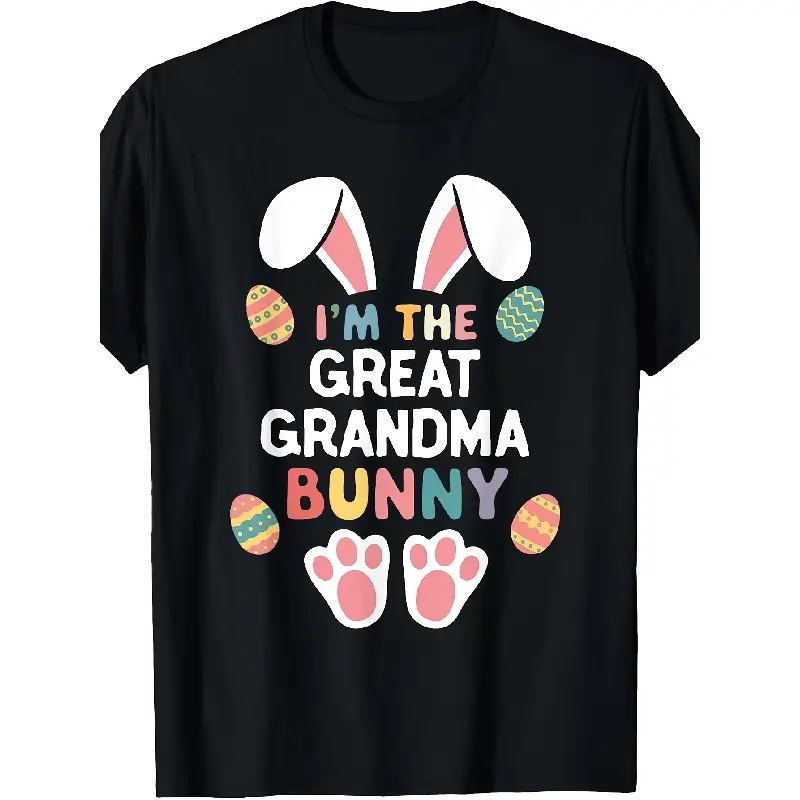Men's Vintage Loose Fit Oversized Short-Sleeve Graphic Tee, Casual Round Neck Letter Slogan Menswear T-Shirt - Easter Matching Family Great Grandma Bunny Design