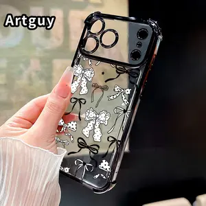 Phone Case for iPhone 17 Pro Max 16 15 Plus Air 14 13 12 11 E Black and white bow Pattern Four-corner Thickened Anti-drop Protective Silicone Cover Gift