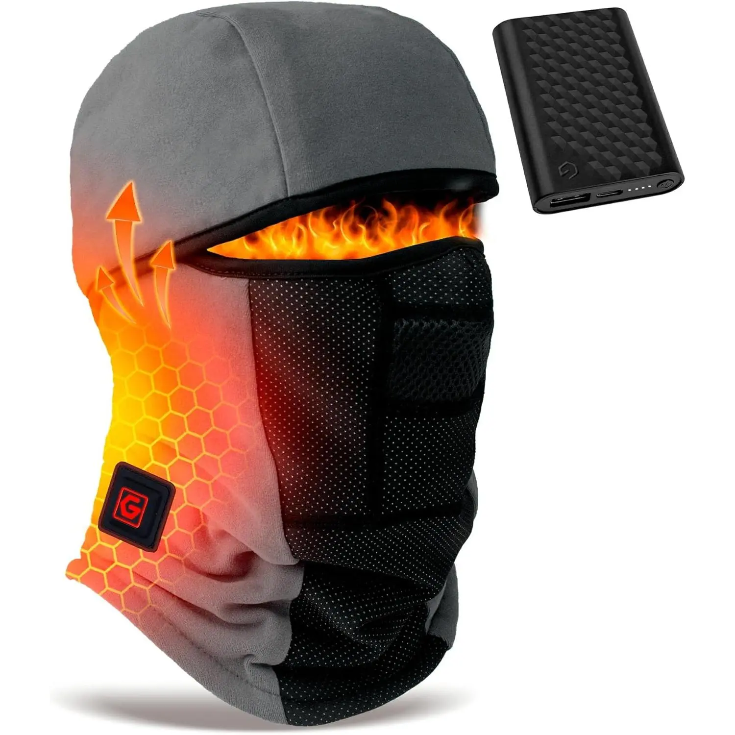Men's Heated Balaclava Ski Mask, Graphene Windproof Face Cover with Breathable Mesh, 3-Level Temperature Control, Includes Power Bank & Beautiful Gift Box, Thanksgiving, Batteries, Thank You Card, Compatible With Goggles, Birthdays, Heating, Elegant Gift,