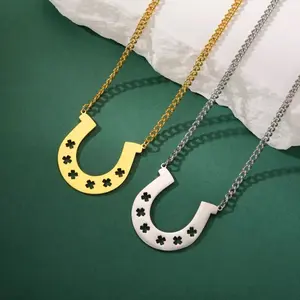 Western Cowgirl Cowboy Lucky Horseshoe Clover Necklace – Trendy Steel Choker