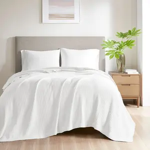 Beautyrest Breathable Cotton Waffle Tight Weave Throw Blanket - Warm, Soft, Full/Queen Sizes, Full Size 90x90x0.25in, Year-Round Use, White, Throw Blankets, Warm Blanket