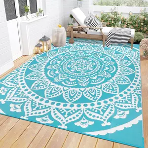 Outdoor Rug 6'x9' Reversible Boho Plastic Straw Patio Deck Camping Rugs, Indoor Outdoor Portable RV Mat Clearance Carpet for Outside, Porch, Balcony, Backyard, Beach, Pool,Teal