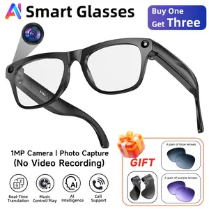 SIMSONLAB AI Smart Glasses, First-Person Shooting, AI Voice Assistant, Real-Time Translation, 260mAh Long Battery Life, Bluetooth Connection, Dual-Channel External Speaker, Music Playback, Incoming Call, Auxiliary Communication