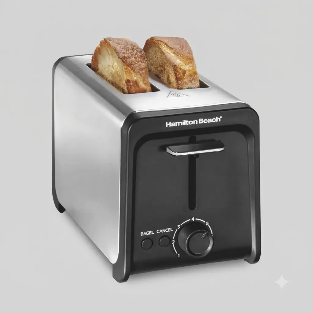 Hamilton Beach Contemporary 2 Slice Toaster Stainless Steel Wide Slots Bagel Function Toast Boost Bread Toaster
