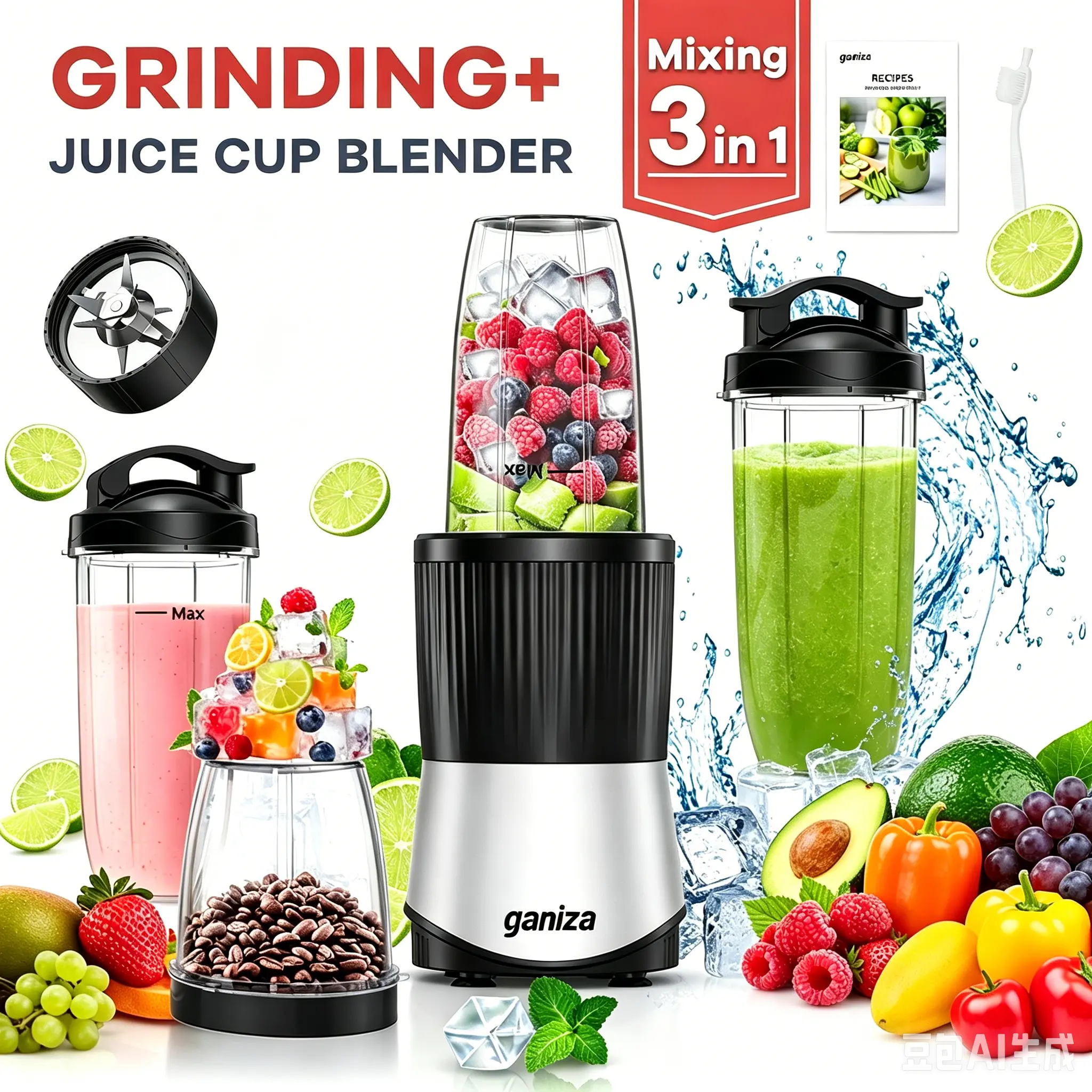 Ganiza professional smoothie blender 1100W motor 25000 rpm suitable for frozen fruits and ice multi-functional countertop blender dishwasher safe food processor similar to Nutribullet and Vitamix juicers Juicer Machine Blade for Smoothies Juices & More