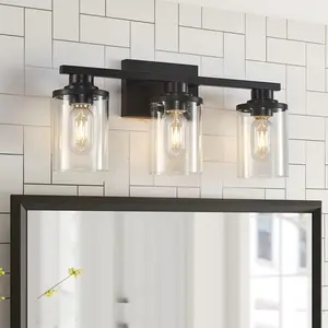 2024 3-Light Oil Rubbed Bronze Farmhouse Modern Bathroom Vanity Light Fixture - Metal Wall Sconce with Clear Glass Shade, Hardwired, 110V-130V, Non-Waterproof, Ideal for Interior Decoration and Ambiance Enhancement