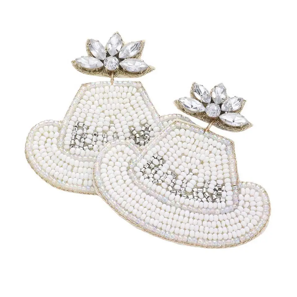 BRIDE Beaded Cowboy Hat Earrings - Perfect for Bridal Shower Gifts