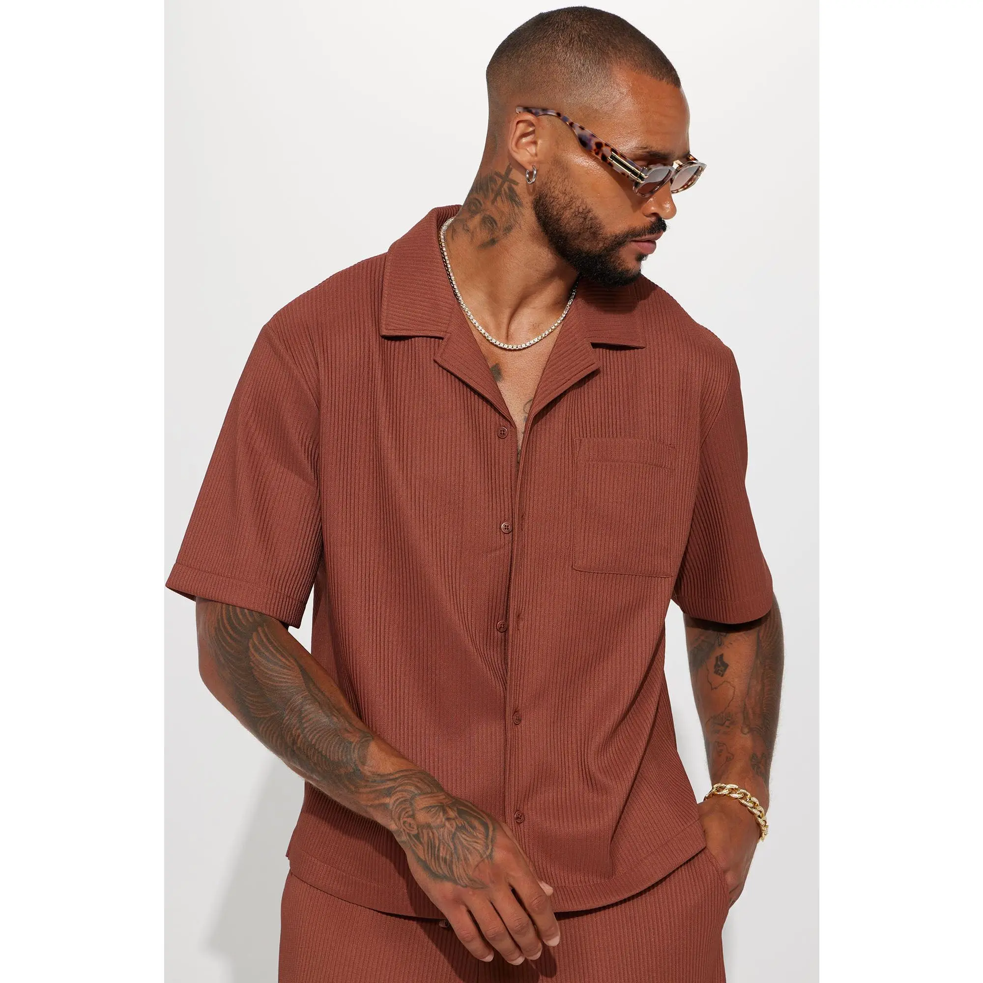 Show Up Short Sleeve Cuban Shirt - Chocolate
