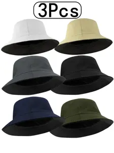 3Pcs-Double-Sided Summer Bucket Shape Fisherman Hat for Men and Women, Stylish Sun Hat with Two Color Choices, Casual Outdoor UV Protection Bucket Hat