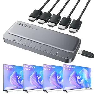 HDMI Splitter 1 in 4 Out, WARRKY 4K Power HDMI Splitter 1x4, [Ultra-Thin Design, USB-C Powered, Easy to Set Up] Only Support Mirror/Duplicate Mode, for TV, Projector, Monitor, Set-Top Box, PC, Laptop