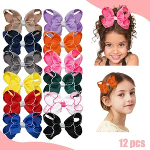 JoyBowie 12pcs High-Quality Multi-Inch Lace Bow Hair Clips, Fashionable and Trendy Bow Hair Clips, Cute Girl Hair Clips, Baby Girl Hair Accessories, Girl's Gift, New Year and Holiday Gift Hair Clips