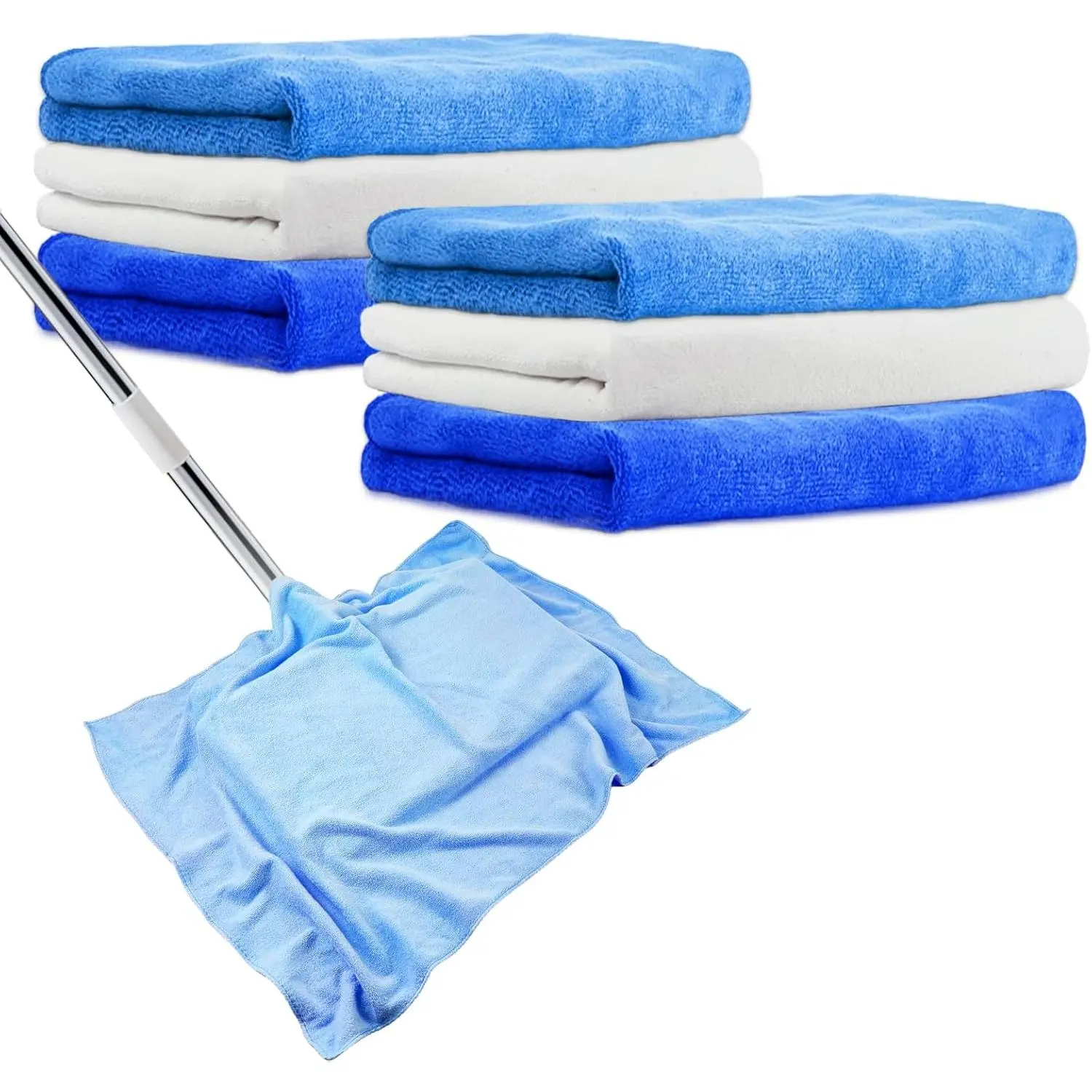 6 count  Microfiber Cleaning Cloth, 20" x 30" Washable  Large Floor Cloth Rags, Microfiber Towels for Mop Cleaning Office Bathrooms Housekeeping (Blue, White)