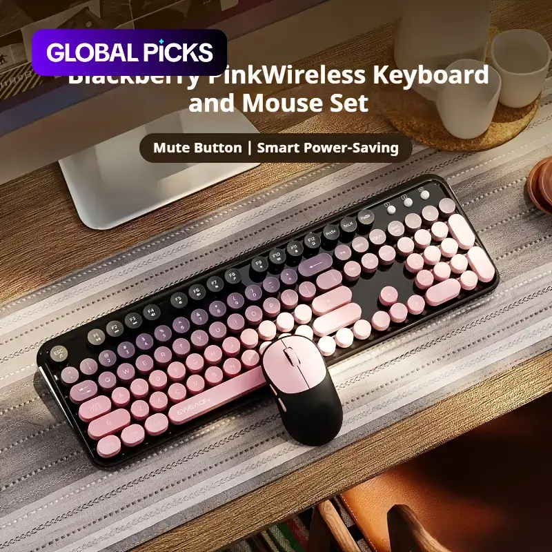 EWEADN V96 Wireless Silent Keyboard and Mouse Combo with Low Battery Indicator, Cute Colorful Gradient Design, AAA Battery Powered, 2.4G Stable Connection, Ergonomic, Compact, for Office Work and Gaming on PC/Laptop #GLOBAL PICKS